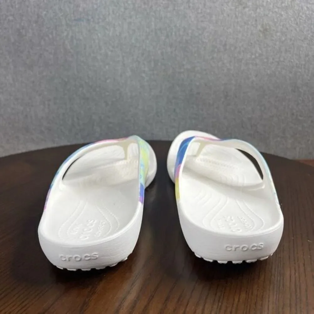 Crocs Sandals Womens Size 11 White tie Dye Kadee Comfort Thong Flip Flop Slip On